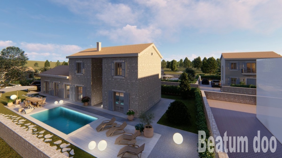 Vila z bazenom, z gradbenim dovoljenjem in projektom, pripravljena za gradnjo, 600 m od morja