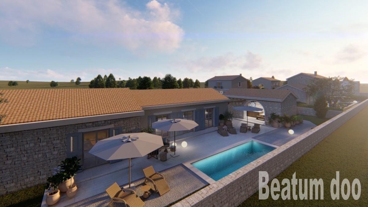 Vila z bazenom, z gradbenim dovoljenjem in projektom, pripravljena za gradnjo, 600 m od morja