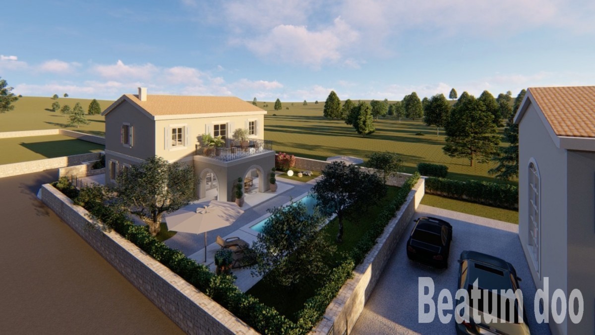 Vila z bazenom, z gradbenim dovoljenjem in projektom, pripravljena za gradnjo, 600 m od morja