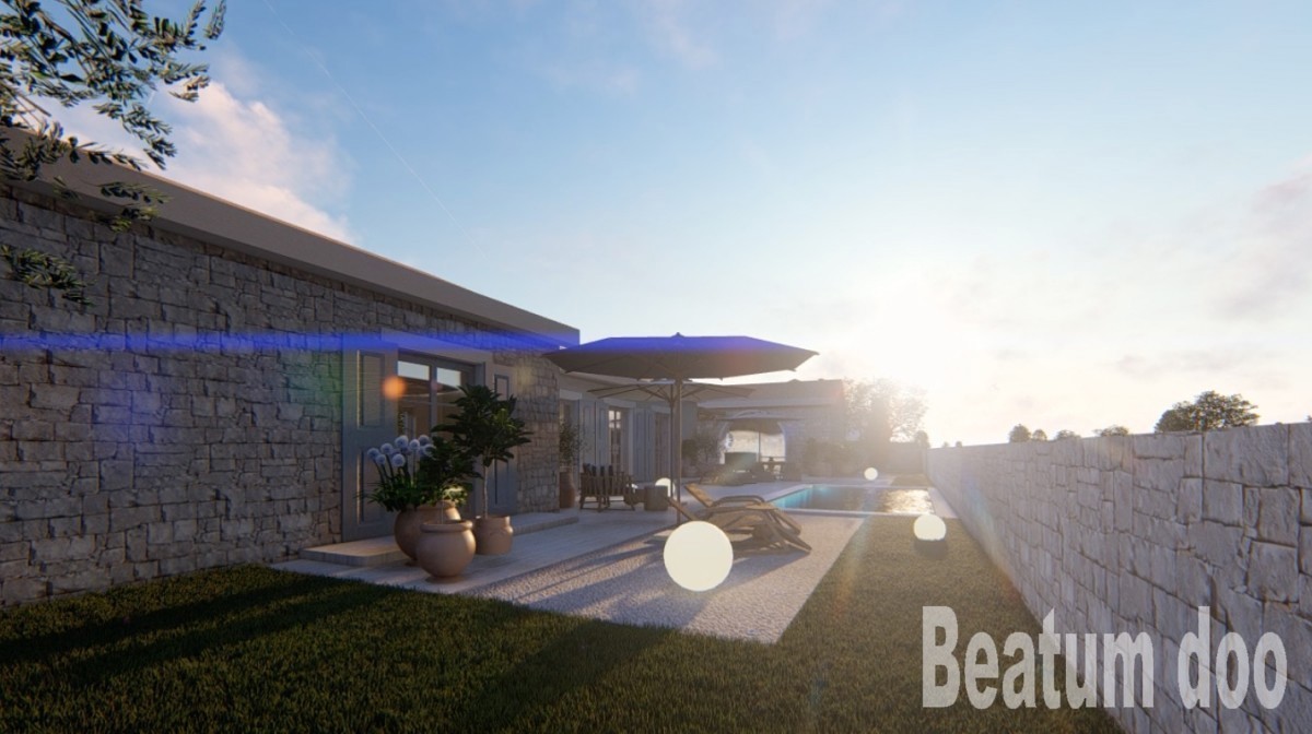 Vila z bazenom, z gradbenim dovoljenjem in projektom, pripravljena za gradnjo, 600 m od morja