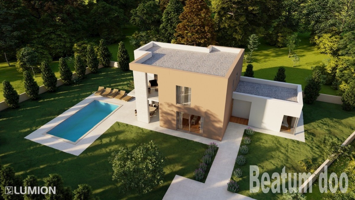 Majhna moderna vila z bazenom v Kaštelirju s pogledom na morje