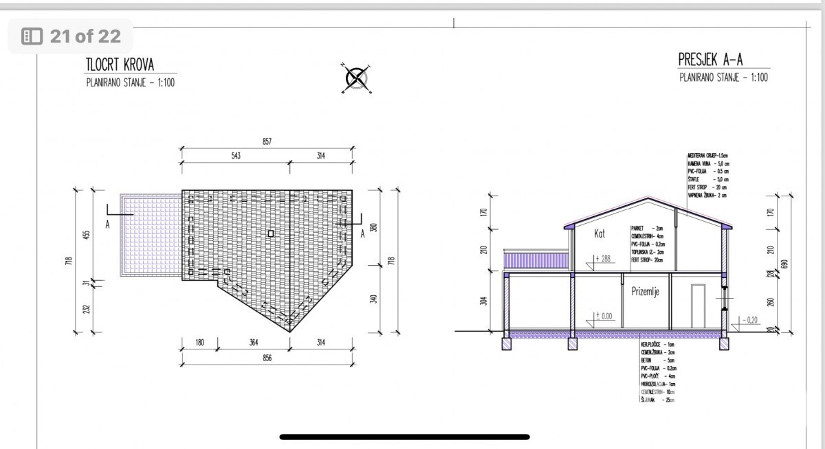 Manjše gradbeno zemljišče s projektom za hišo v Lozarah