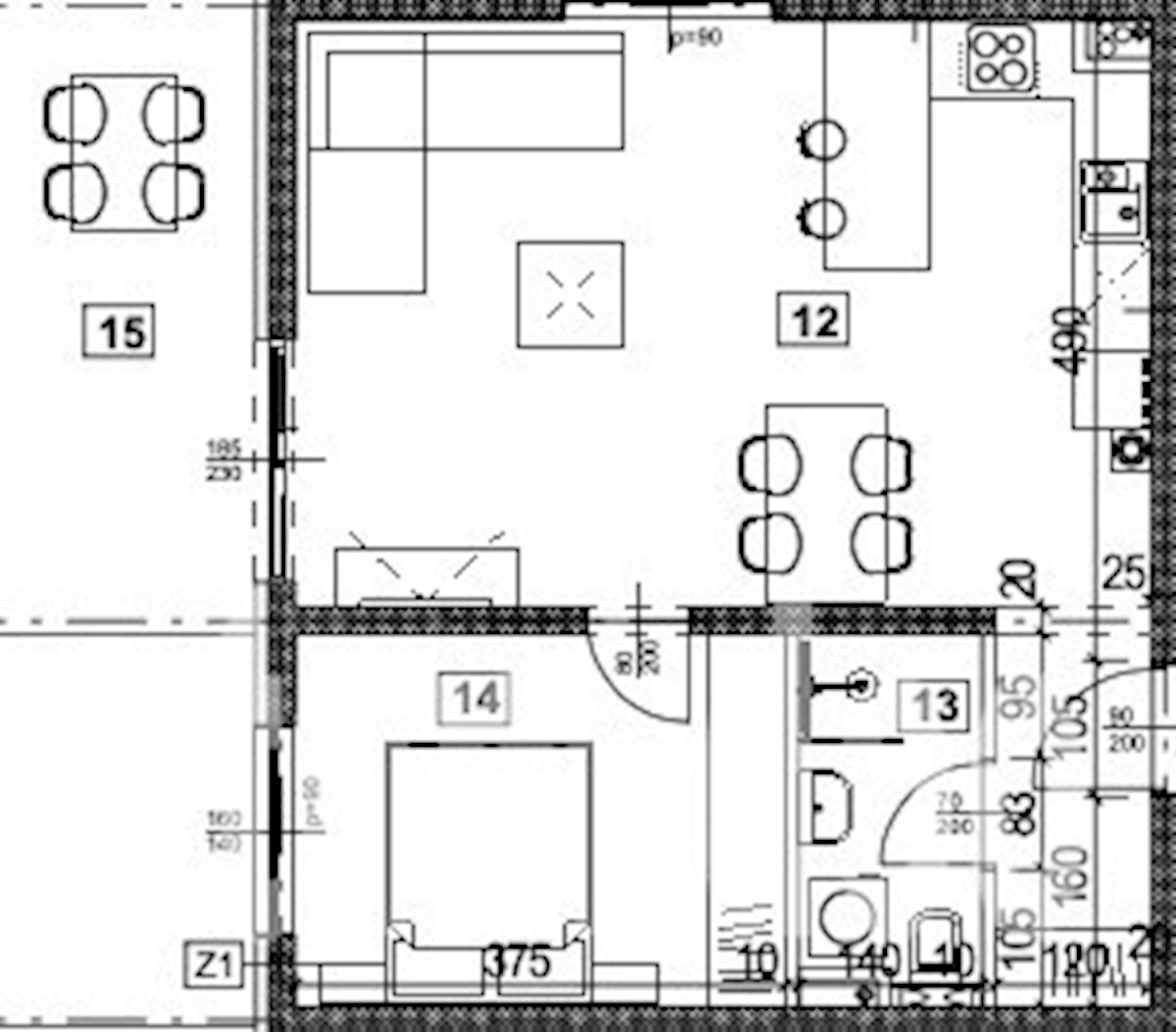 Apartma C v pritličju z vrtom, novogradnja