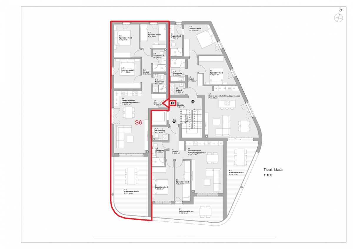 Novogradnja, Vodice, apartma 3 spalnice, plaža