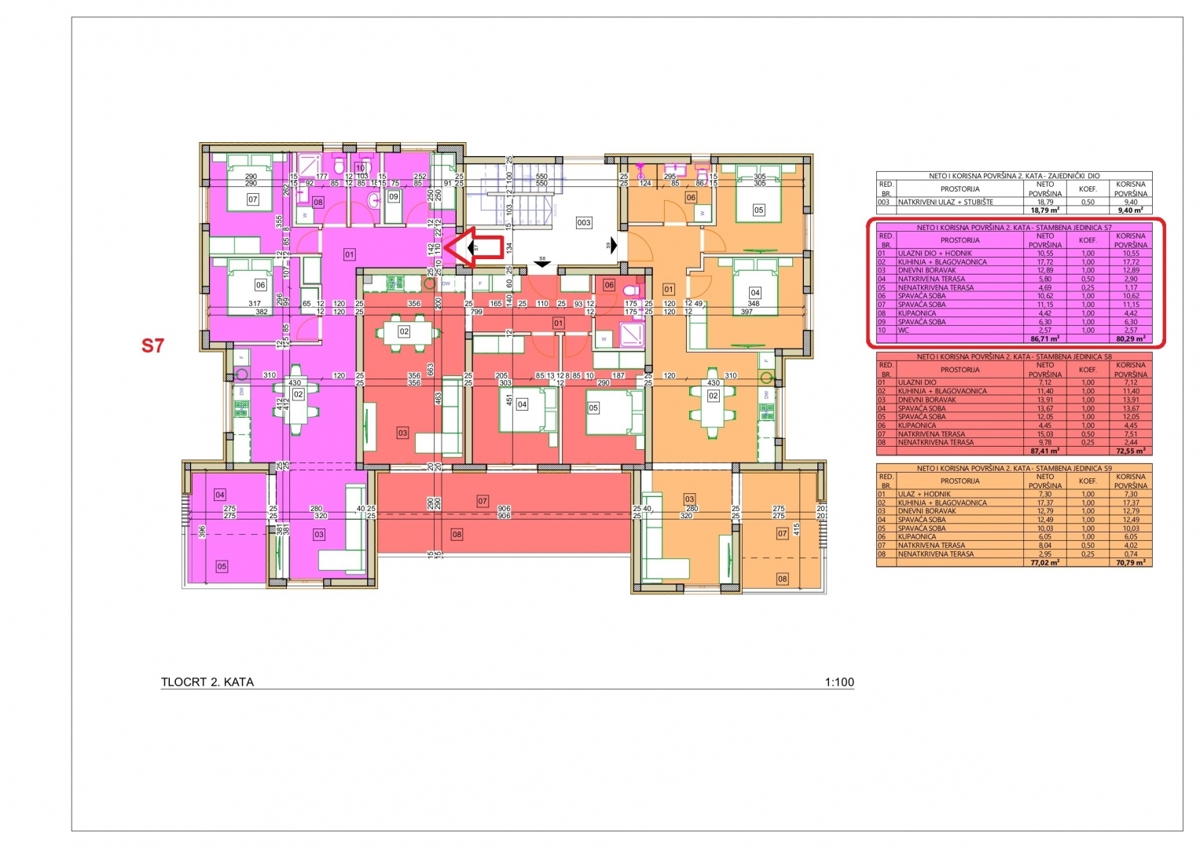 Vodice, stanovanje v drugem nadstropju, pogled na morje