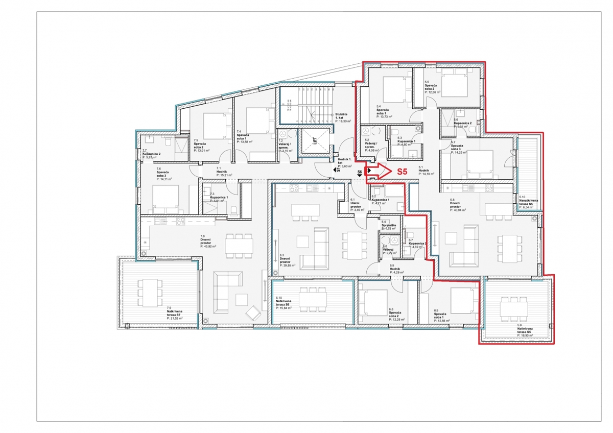 Vodice, apartma, 3 spalnice, čudovit pogled na morje