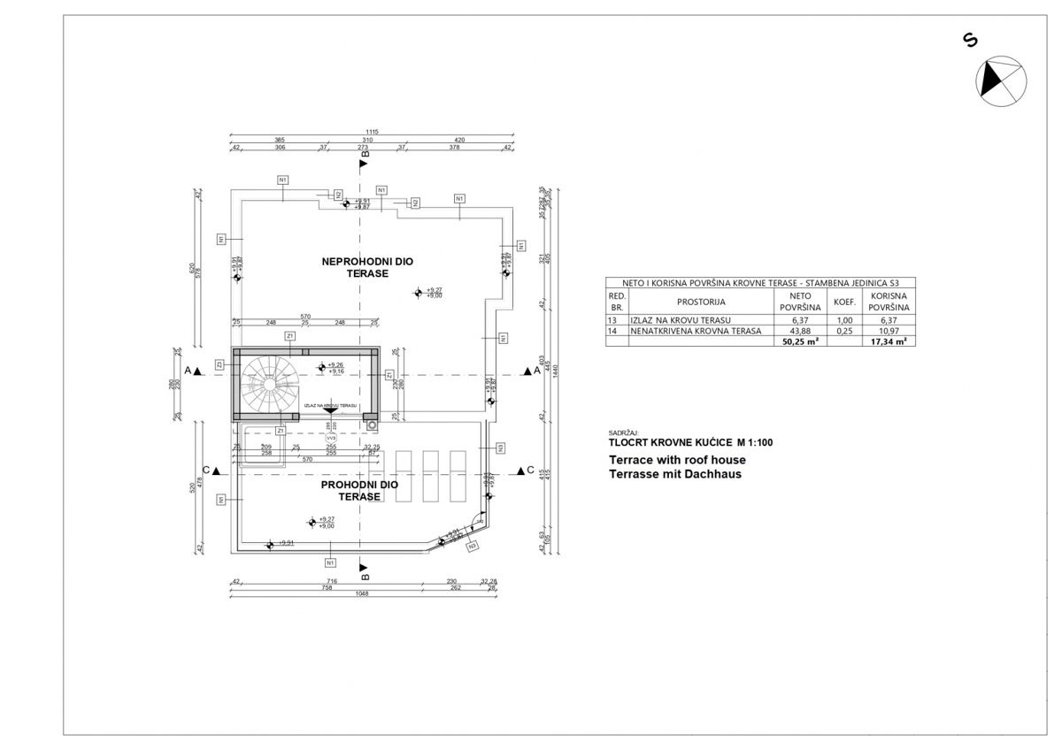 Vodice, 3-sobno stanovanje, strešna terasa