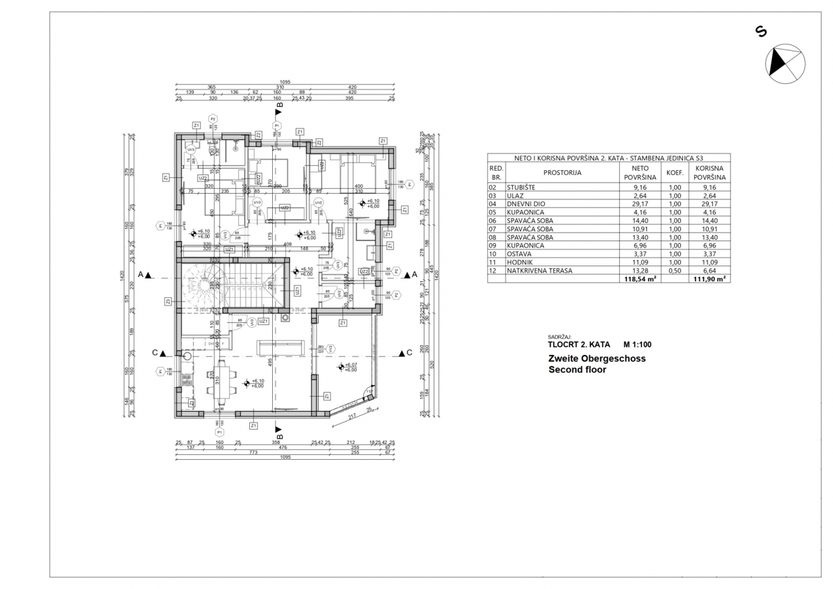 Vodice, 3-sobno stanovanje, strešna terasa