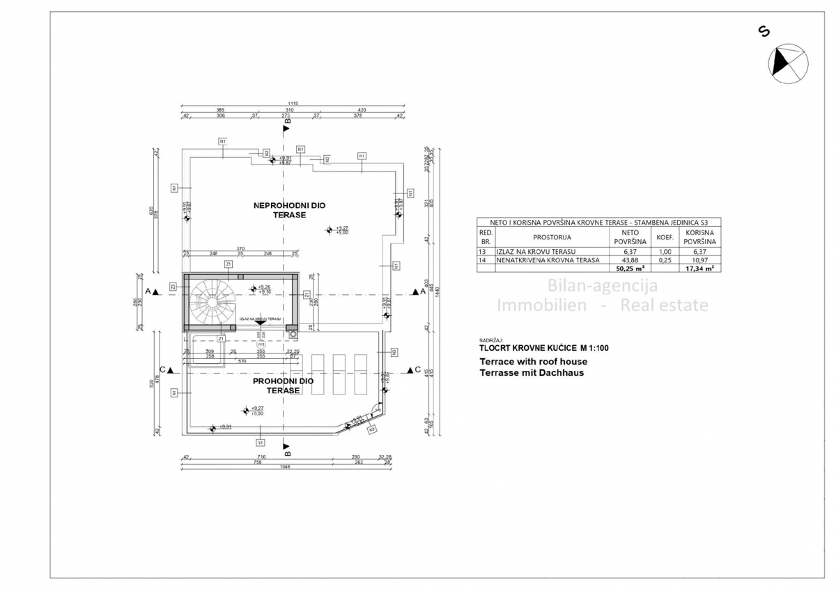 Vodice, 3-sobno stanovanje, strešna terasa