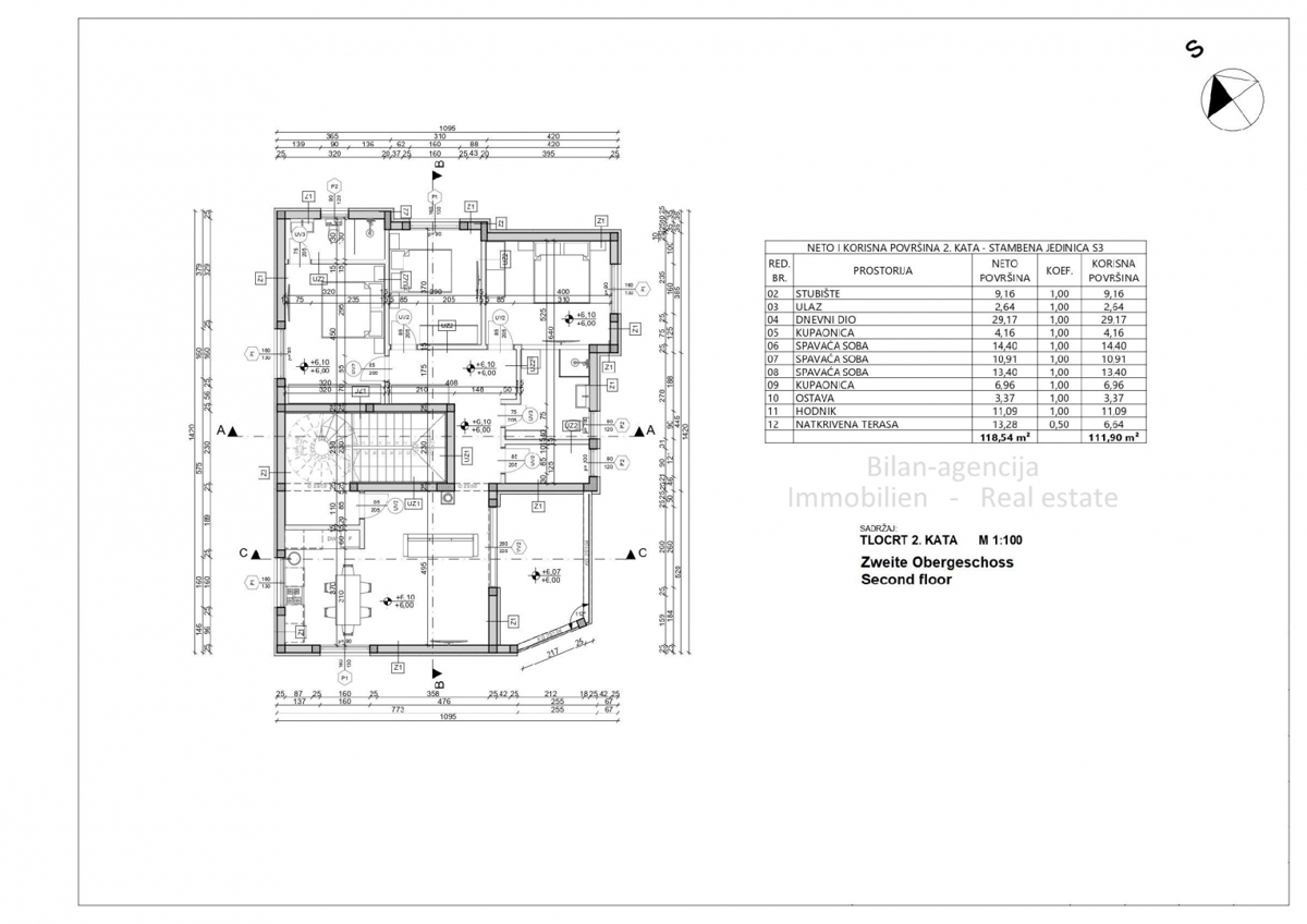 Vodice, 3-sobno stanovanje, strešna terasa