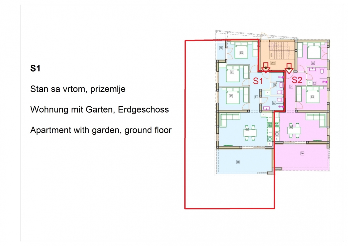 Vodice, apartma blizu mora, prizemlje, 3 spalnice