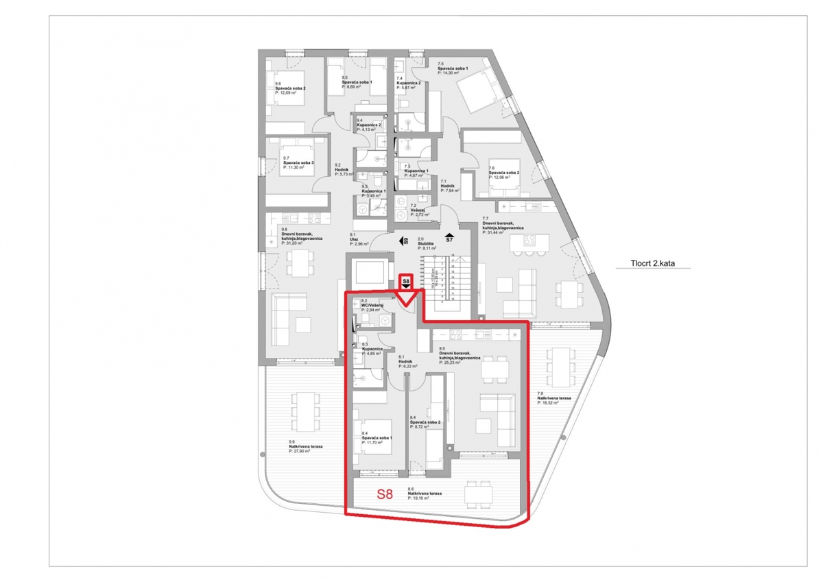 Apartma, Vodice, drugo nadstropje, dvigalo, pogled na morje