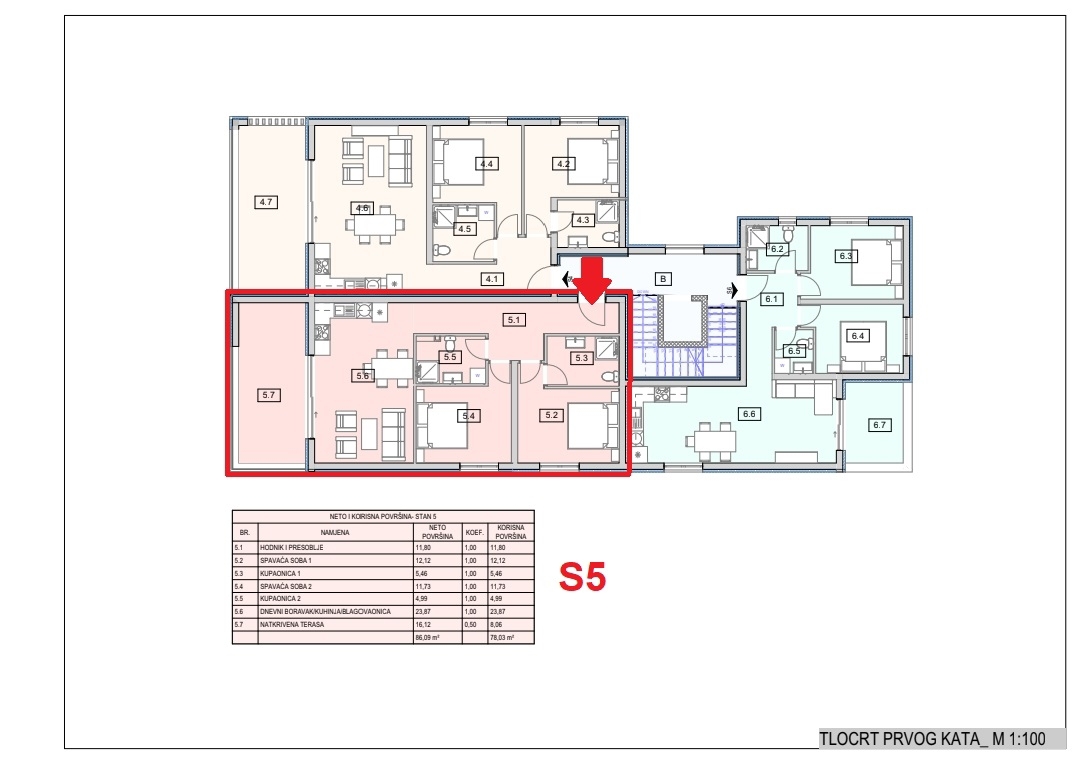 Apartma, prvo nadstropje, Vodice-Srima, pogled na morje.