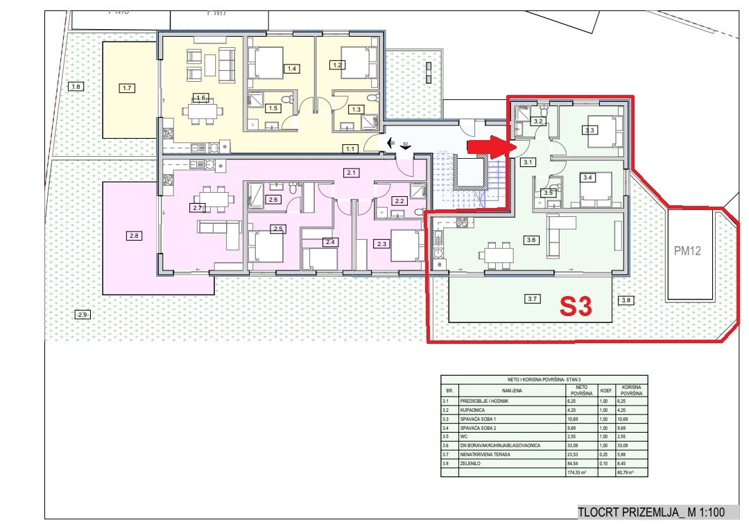 Vodice, Srima, stanovanje v pritličju, 100 m od morja