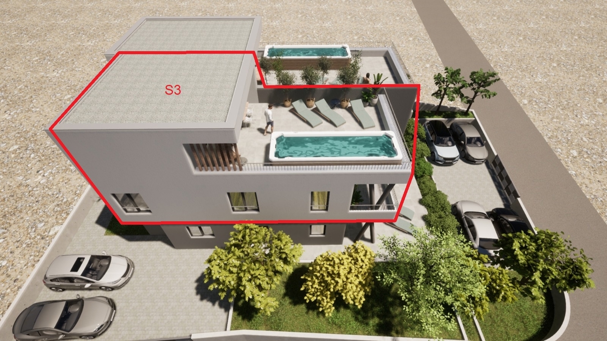 Novo stanovanje s strešno teraso, pogled na morje