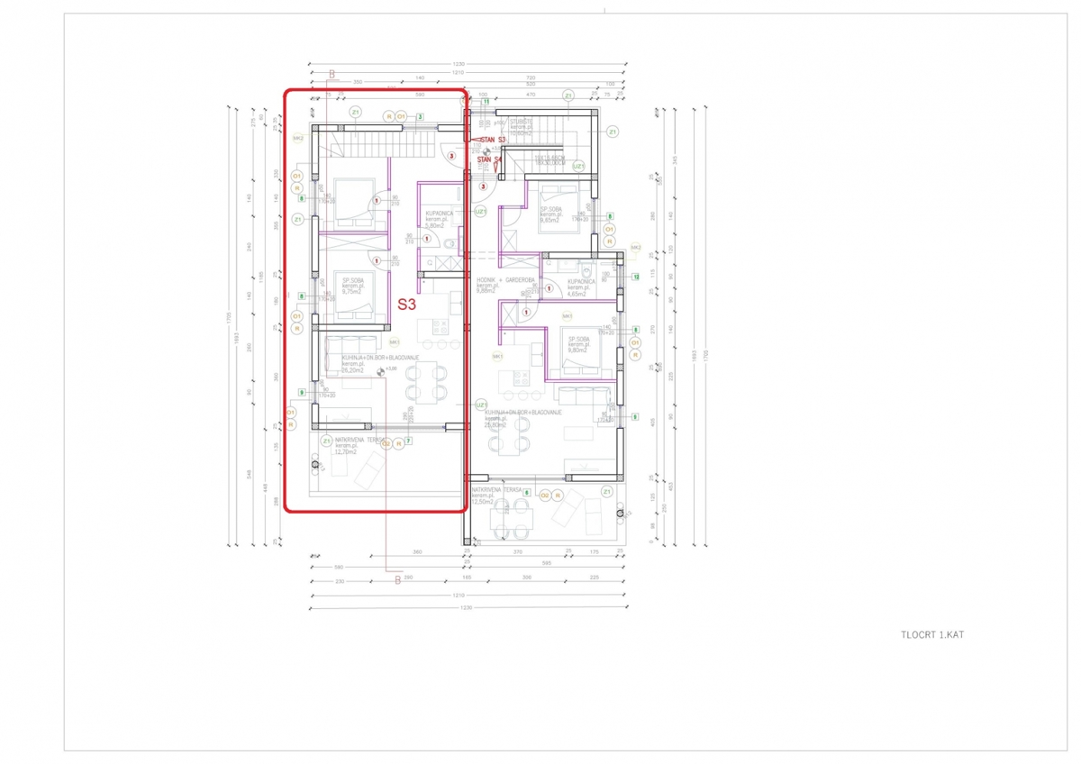 Novo stanovanje s strešno teraso, pogled na morje