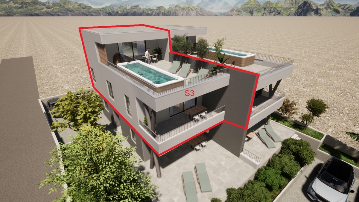 Novo stanovanje s strešno teraso, pogled na morje