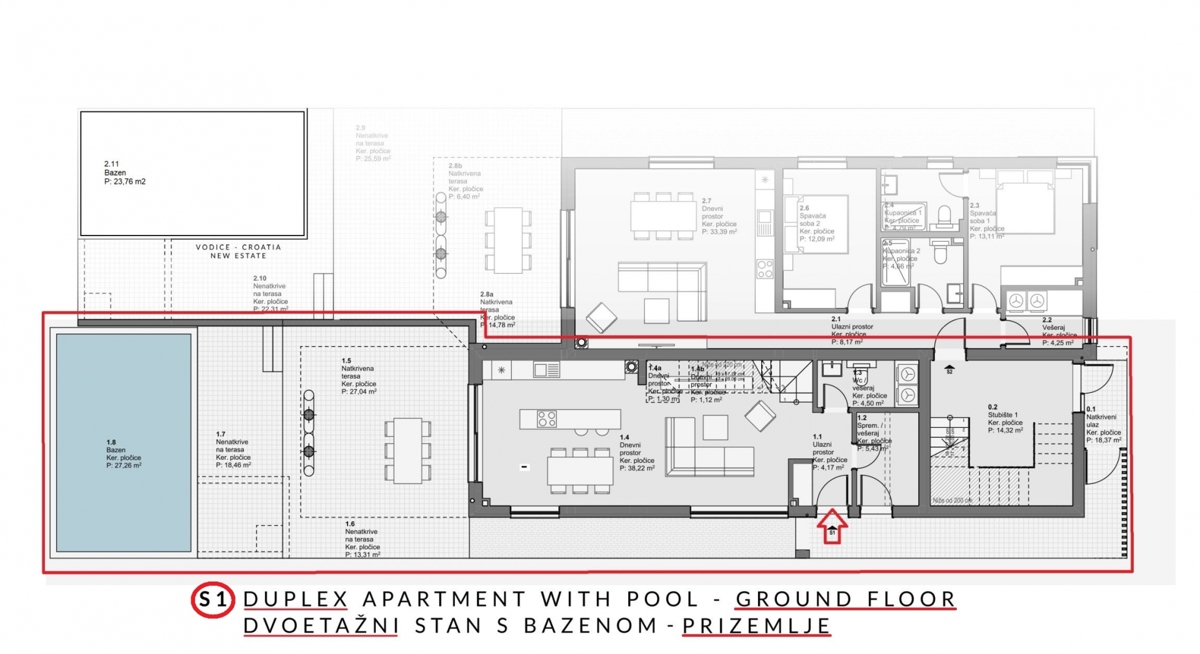 Vodice, duplex, apartma, bazen, vrt, Vodice, 393,25m2