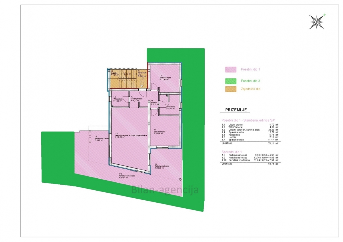 Vodice, novogradnja, trisobno stanovanje vrt, 309.000 €