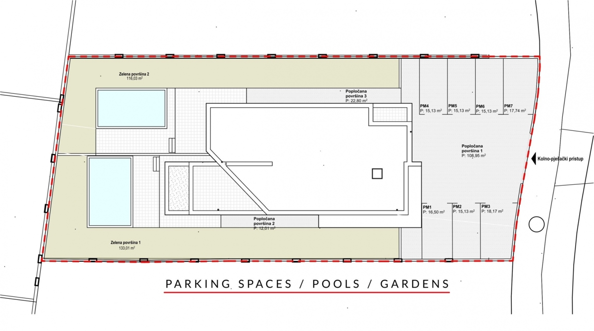 Vodice, pritlični apartma, vrt, bazen, 342,39 m2.