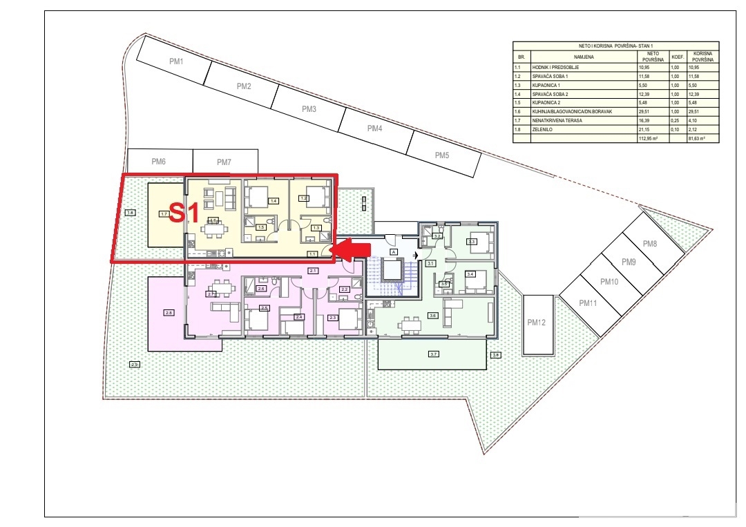 Vodice, Srima, stanovanje v pritličju, vrt