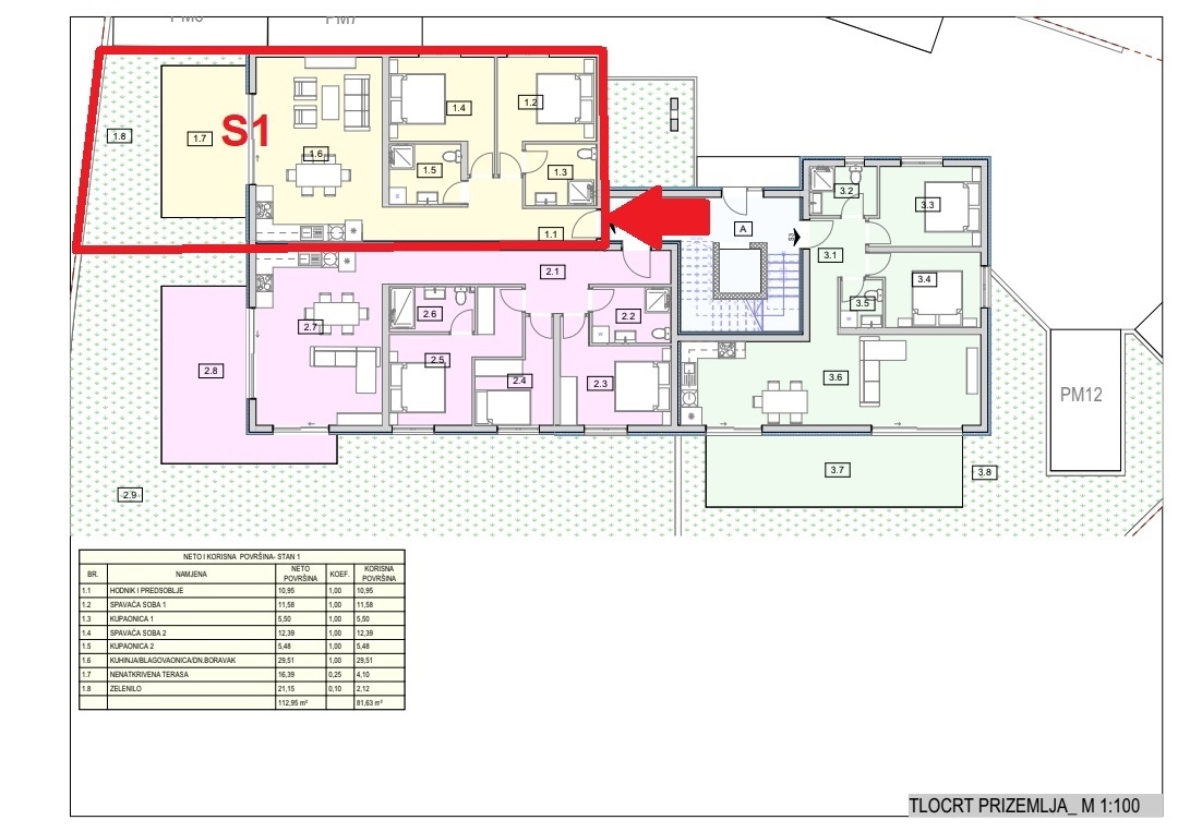 Vodice, Srima, stanovanje v pritličju, vrt