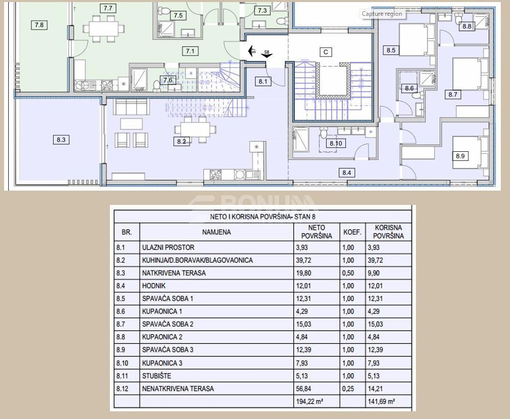 Ekskluziven penthouse s tremi spalnicami in strešno teraso, 50 m od morja – Srima pri Vodicah