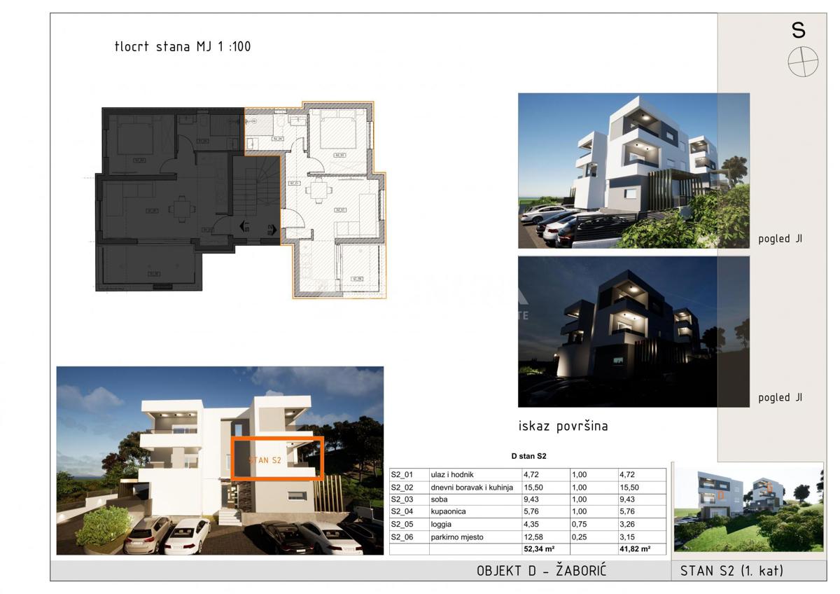 Enosobno stanovanje z ložo, 1. nadstropje – Žaborić, 400 m od plaže