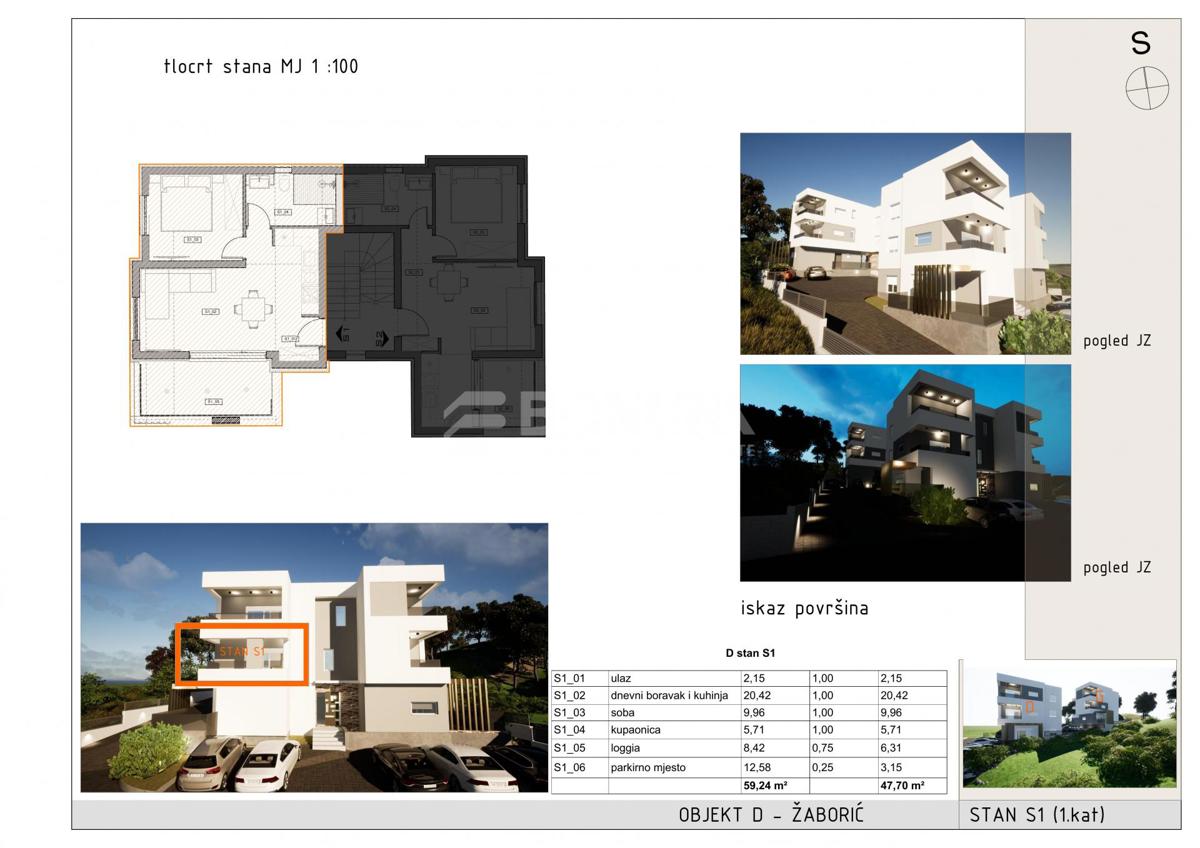  Enosobno stanovanje z ložo, 1. nadstropje – Žaborić, 400 m od morja