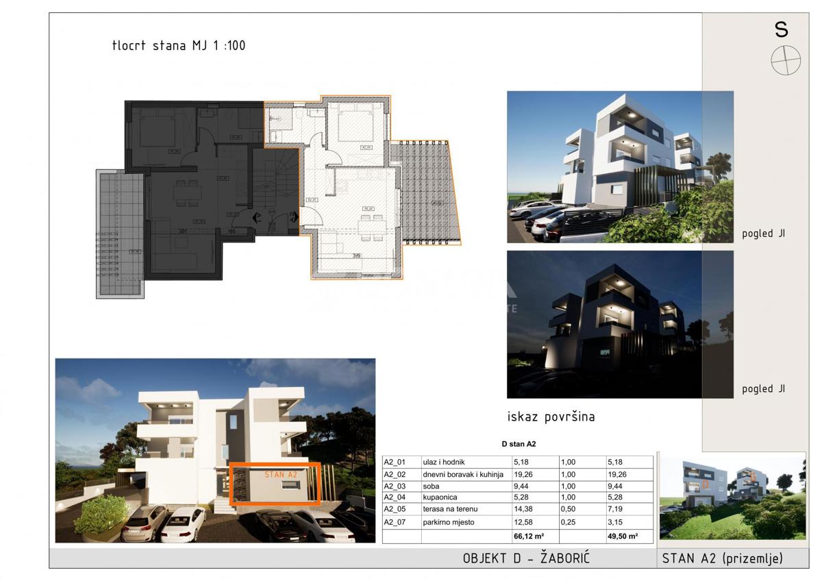 Enosobno stanovanje s teraso, pritličje – Žaborić, 400 m od morja