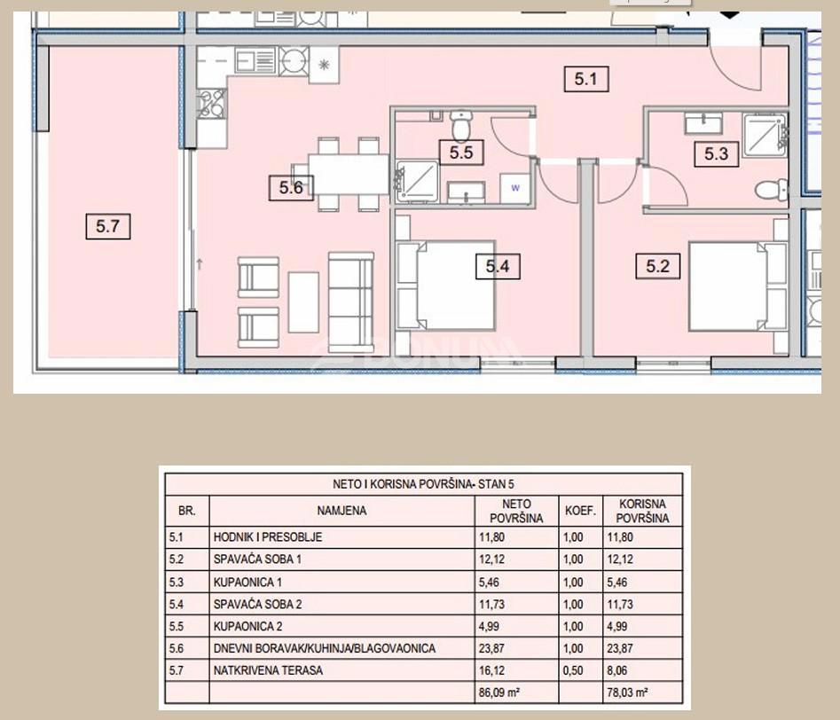  Moderen apartma v 1. nadstropju s pokrito teraso in pogledom na morje, 50 m od plaže – Srima pri Vodicah