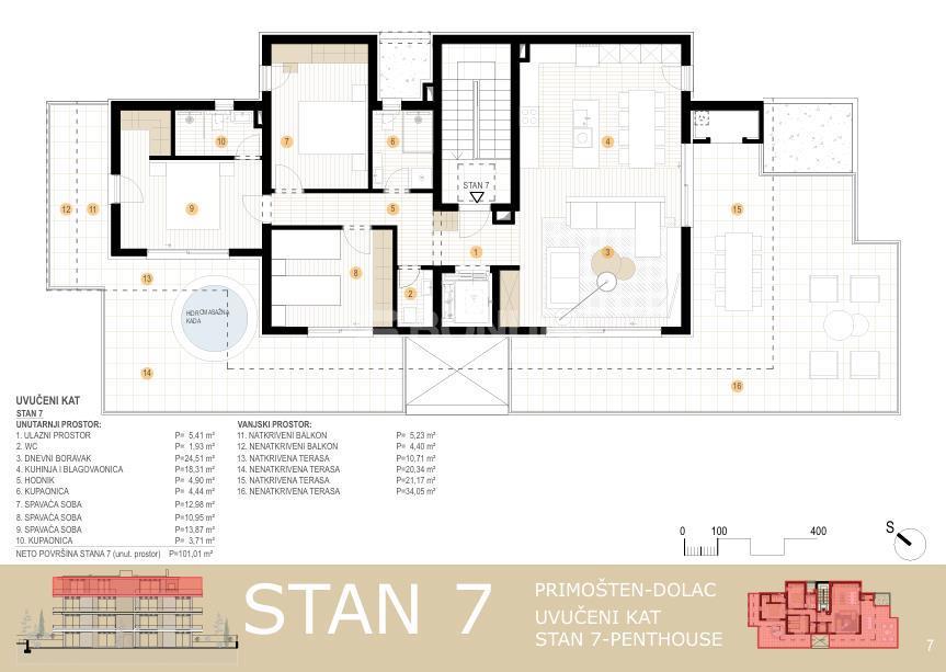Ekskluziven penthouse z velikimi terasami in panoramskim pogledom na morje – Primošten Dolac