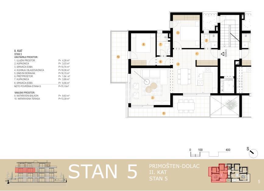 Apartma v drugem nadstropju s panoramskim pogledom na morje, novogradnja – Primošten Dolac