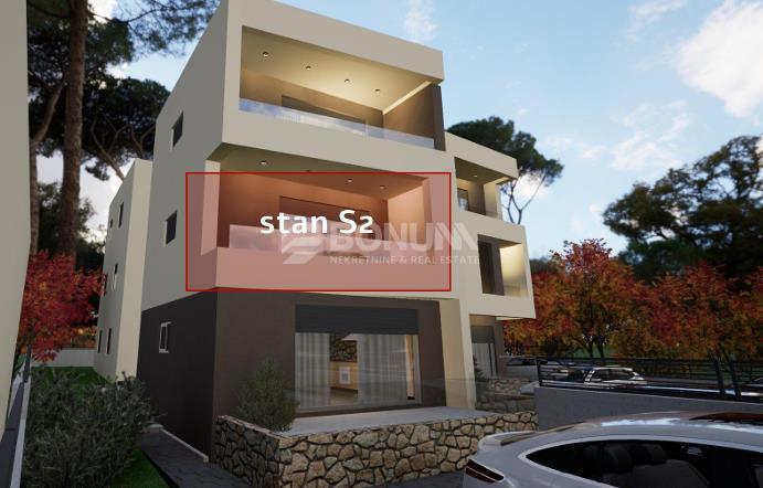 Brodarica – Prostoren dvosobni apartma z ložo v novogradnji, 130 m od morja