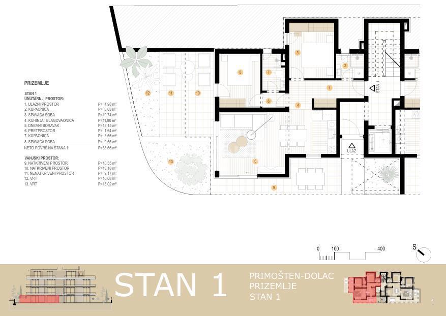 Sodoben dvosobni apartma z vrtom, novogradnja blizu morja – Primošten Dolac