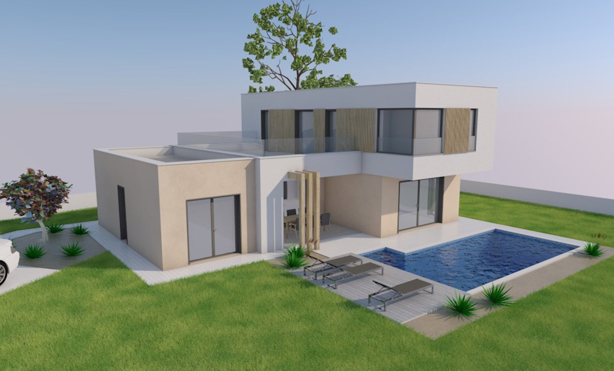 Poreč – okolica, gradbena parcela z dovoljenjem in projektom za moderno hišo z bazenom