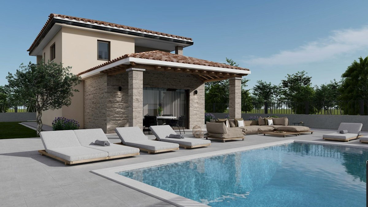 Moderna hiša z bazenom v gradnji – 7 km od Poreča