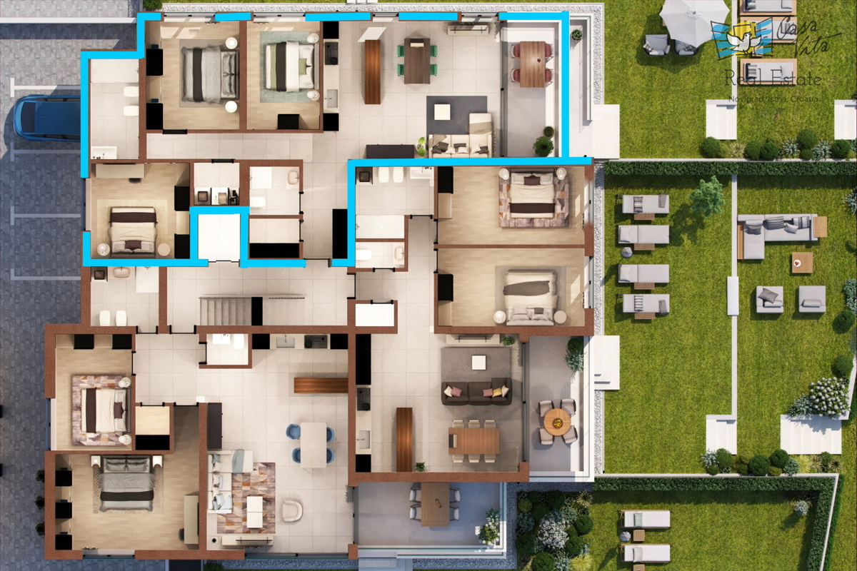 Apartmaji v gradnji 1000m od morja in centra Novigrada!