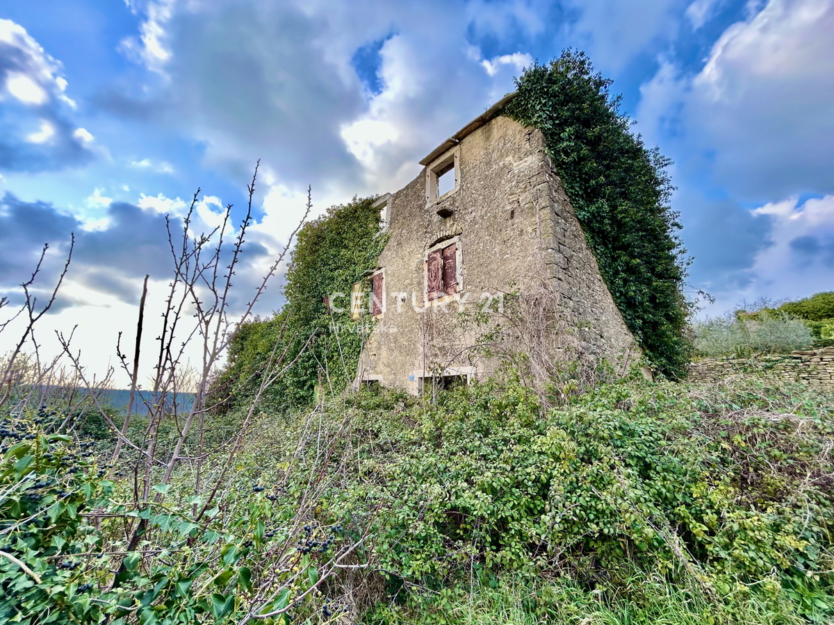 GROŽNJAN, OKOLICA, KAMNITA HIŠA S PANORAMSKIM RAZGLEDOM ZA PRENOVO