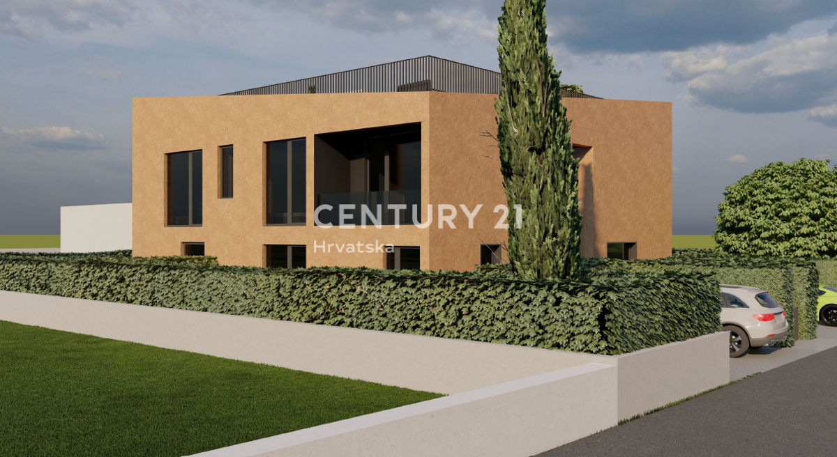 POREČ, NOVOGRADNJA, MODERNO DVOSOBNO STANOVANJE S STREŠNO TERASO