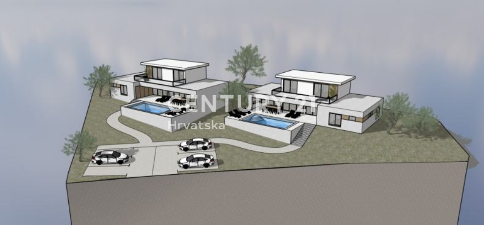 KAROJBA, GRADBENO ZEMLJIŠČE Z GRADBENO DOVOLJENJEM ZA DVE MODERNI HIŠI
