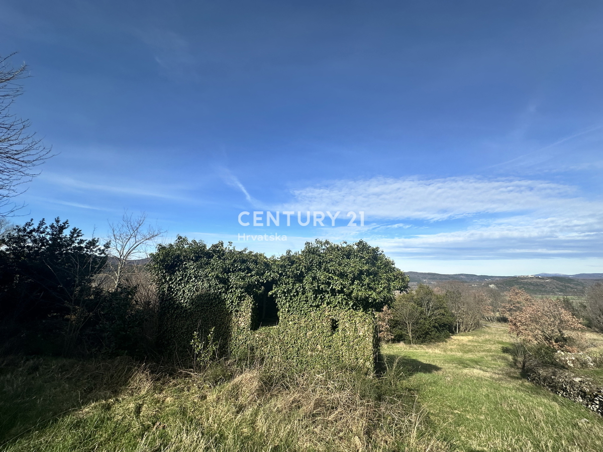 ISTRA, BOLJUN, KAMENA RUŠEVINA Z VELIKIM ZAZIDANIM OKOLIŠEM IN ODPRTIM POGLEDOM NA NARAVO