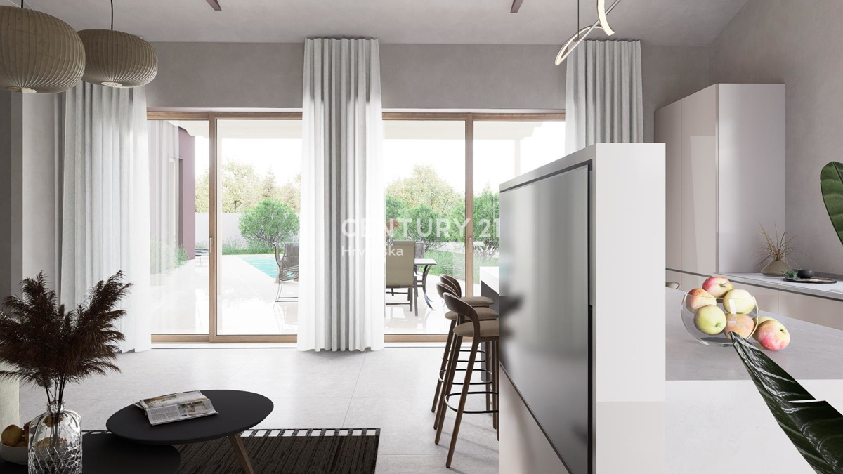 BADERNA, PRODAJA ČUDOVITE NOVE PRIZEMLJE S BAZENOM IN POGLEDOM NA NARAVO