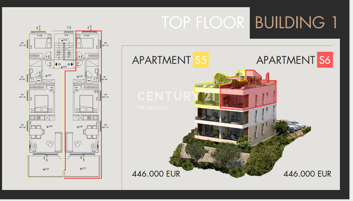 SVETI FILIP I JAKOV, STANOVANJE 77,93 M2 V 2. NADSTROPJU Z STREŠNO TERASO, POGLED NA MORJE!