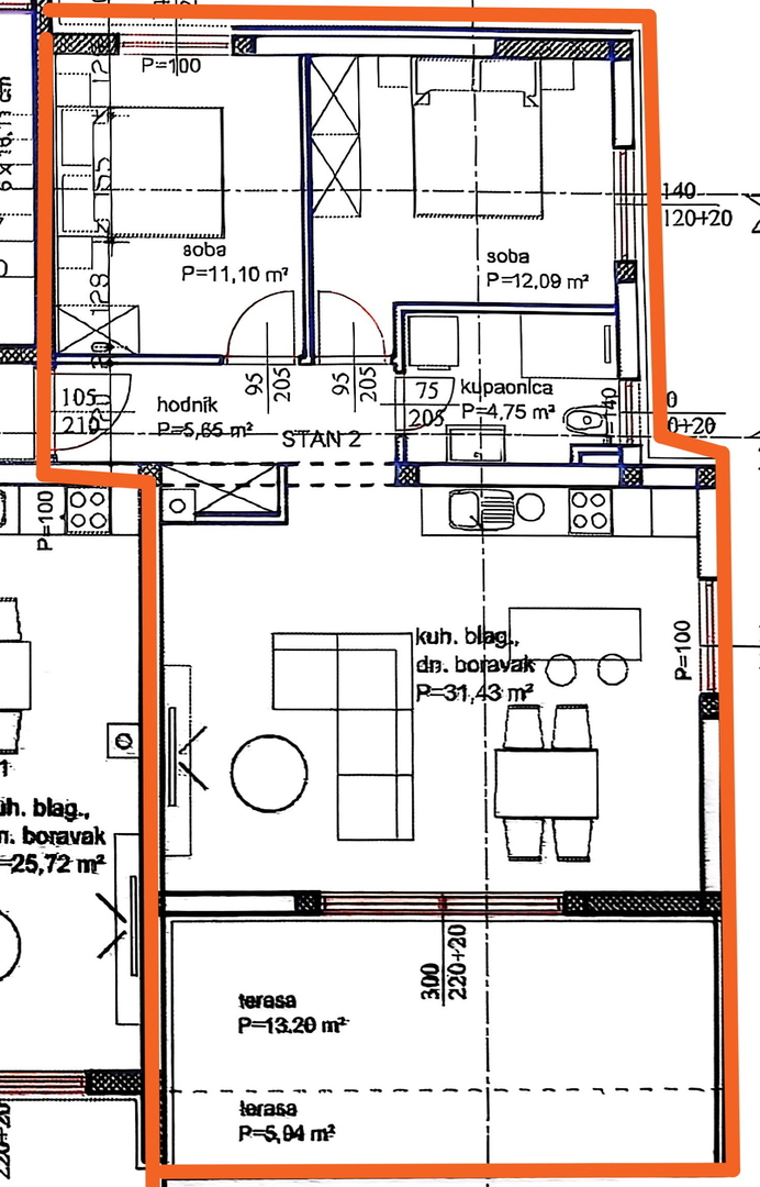 Turanj, stanovanje v pritličju z vrtom in pogledom na morje, novogradnja bruto 225 m2, neto 90,65 m2