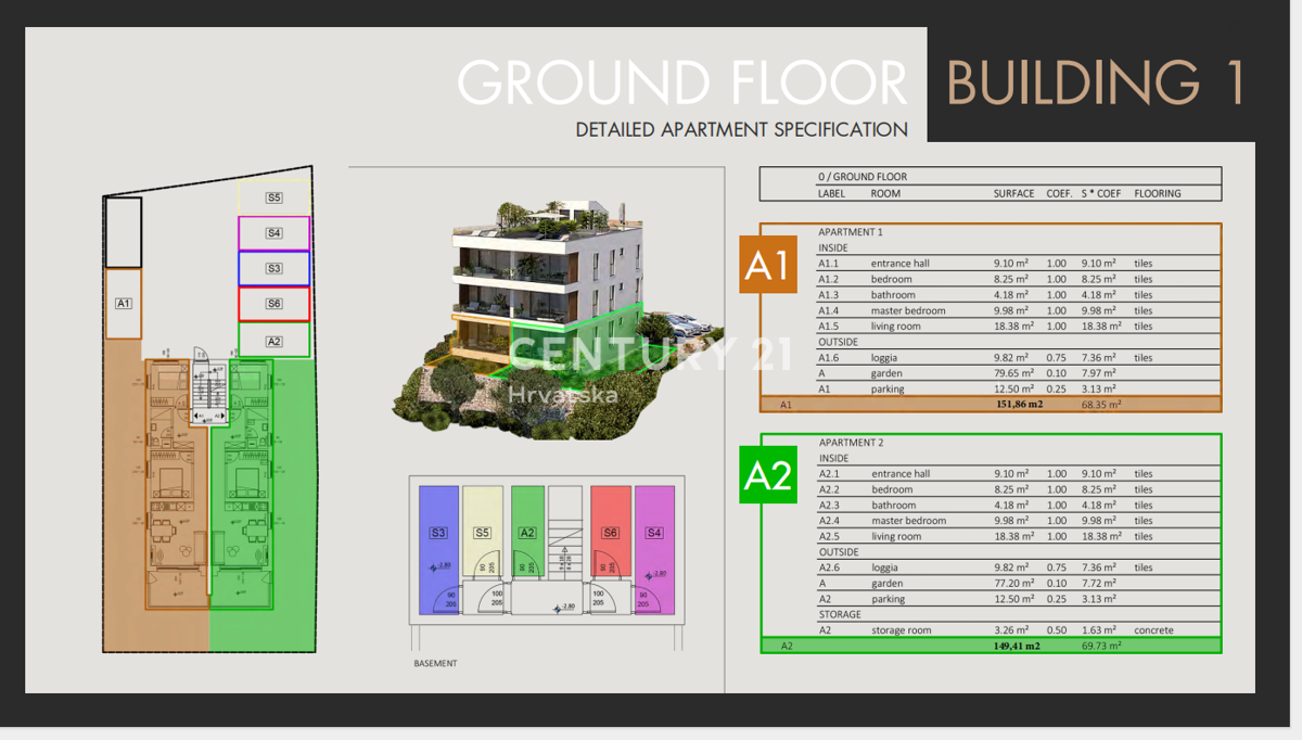 SVETI FILIP JAKOV, 2,5-SOBNO STANOVANJE 68,35 M2 PRIZEMLJE, ZASEBNI VRT
