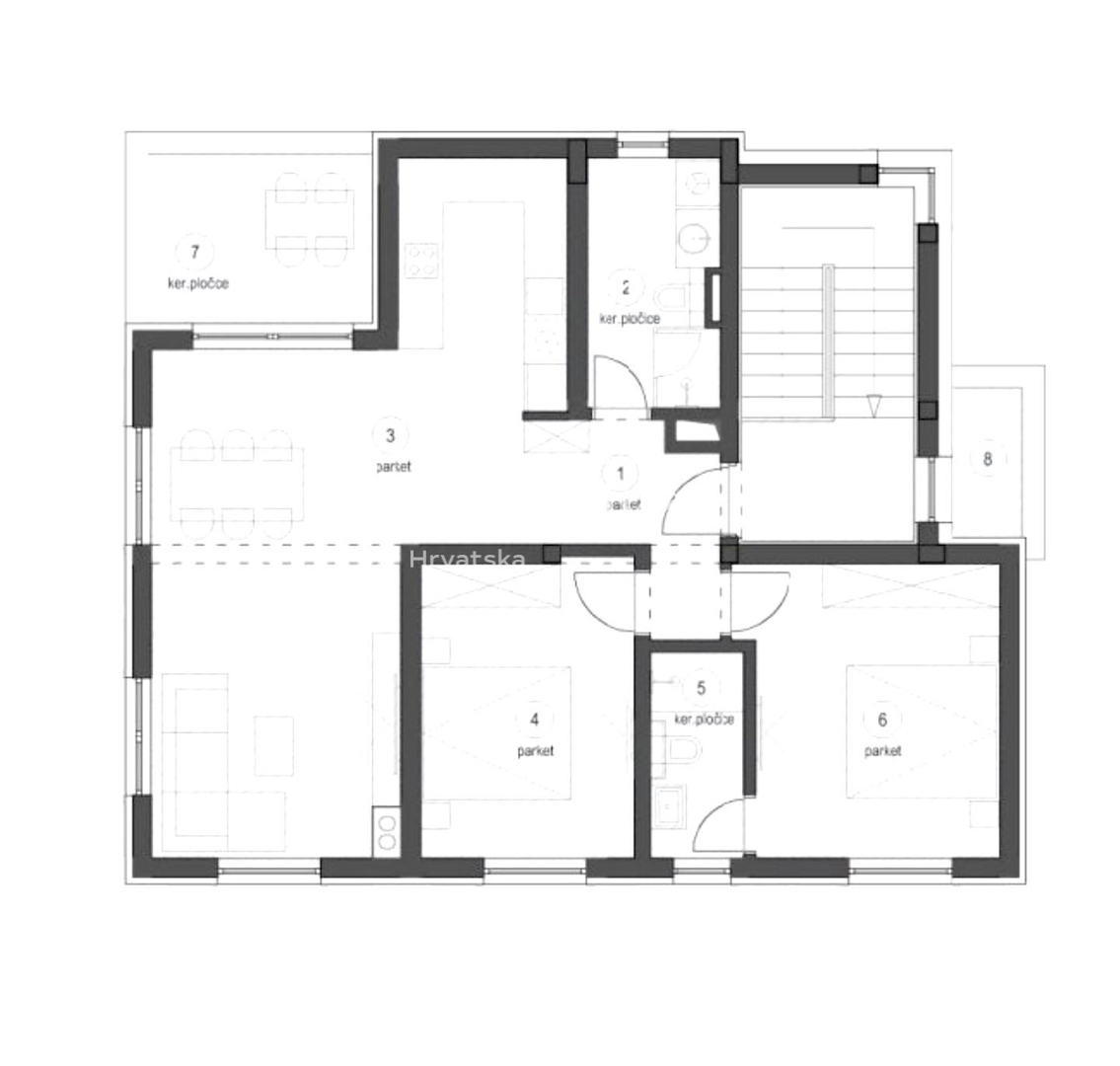 trosobno stanovanje v novogradnji površine 82 m2, samo 70 m od morja