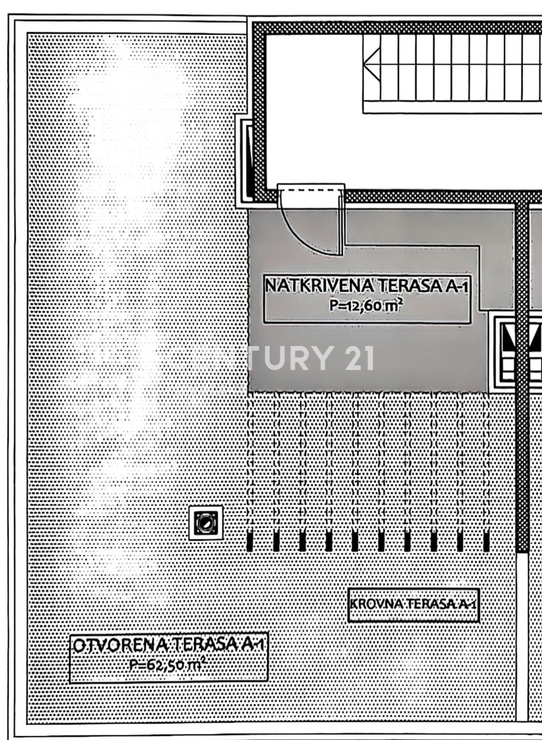 Pakoštane, dvoinpolsobno stanovanje z nadkrito ložo in strešno teraso s čudovitim razgledom na morje in otoke