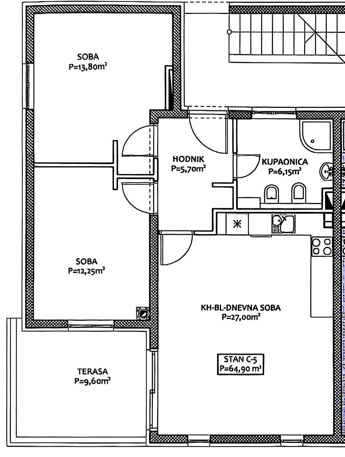 Pakoštane, dvoinpolsobno stanovanje z nadkrito ložo in strešno teraso s čudovitim razgledom na morje in otoke