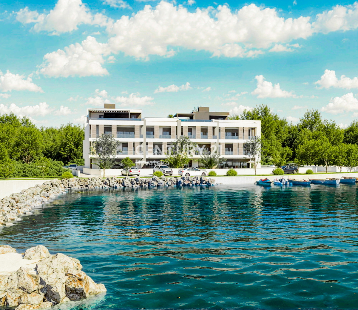 Zaton, 1. vrsta od morja, luksuzna novogradnja, pritličje A1, 223,59 m², vrt, bazen